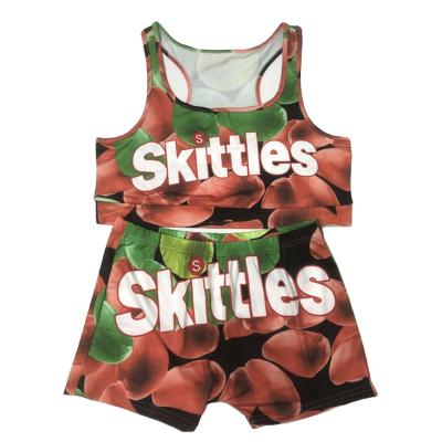 China Sporty Set 2021 Hot Selling Summer Two Size More Than 2 Piece Teams Cartoon Printed Sleeveless Casual Sets For Women for sale