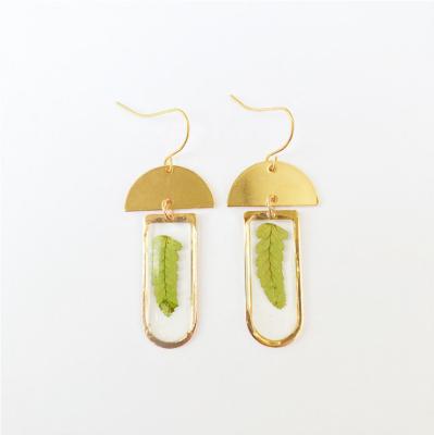 China 2021 New Fashion Green Resin Leaf Long Rectangle Shape Tassel Earring TRENDY Drop Earring for sale