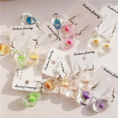 China FASHIONABLE Korea Designs Epoxy Resin Flower Handmade Tear Drop Dangle Earring for sale