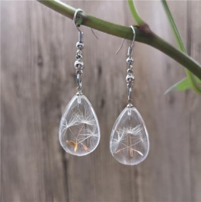 China 2022 TRENDY Dandelion Seeds Eco Resin Real Flower Dry Flower Drop Earrings Real Teardrop Earrings for sale