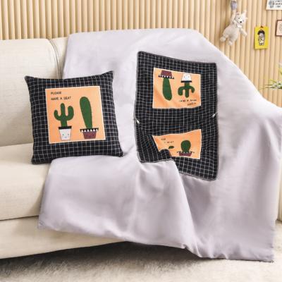 China PORTABLE cactus printed black 2 in 1 soft foldable custom pillow travel blanket airplane blanket for sale