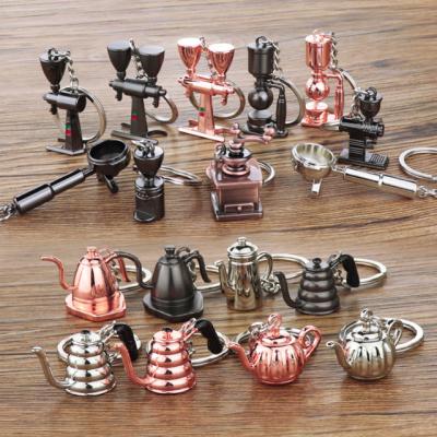 China Metal Promotional Items For Brand Coffee Shop Gifts Metal Mini Cafe Coffee Logo Maker Machines Custom Cup Formed Accessories Key Chain for sale