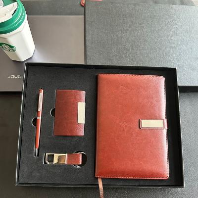 China Wholesale Leather Agriculture Notebook A5 Signature Pen Set Key Chain Business Card Holder Four-piece Set Business Gift Set for sale