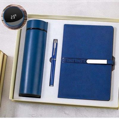 China 2023 luxury wholesale gift set leather notebook set with led thermos customized logo luxury notebook gift box promotional pen for sale