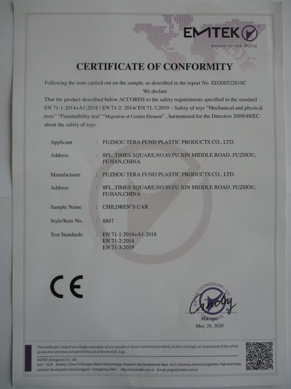 CE - Fuzhou Tera Fund Plastic Products Co., Ltd.