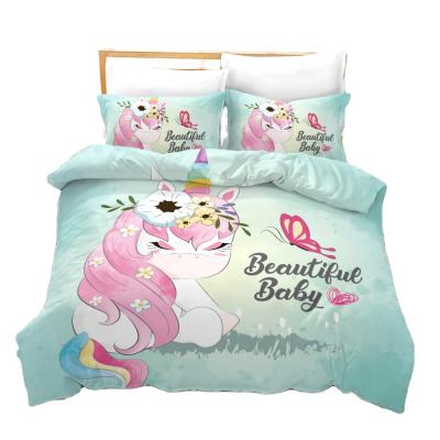 China Fashionable Wholesale Anti-static Unicorn Bedding Set 100% Cotton Queen Size Bedding Set King Linen Comforter for sale