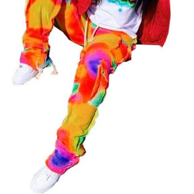 China Waterproof Womens Cargo Pants Tie Dye Print Baggy Multiple Pockets Straight Streetwear Pants for sale