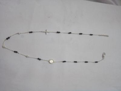 China Natural Black Crystal Beads 925 Sterling Silver Chain W Mini Cross Oval Frame for sale