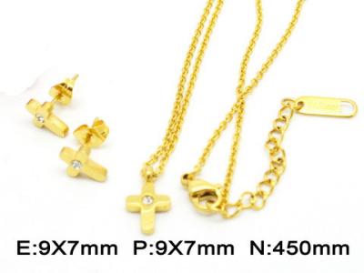 China Mini Golden Cross Stainless Steel Jewelry Set Earring And Pendants Clear Crystal for sale