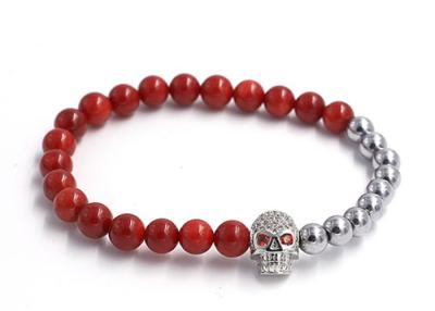 China Fashion Semi-Precious Red Stone Beaded Jewelry Stretch Skull Head Red Eye Bead Bracelet for sale