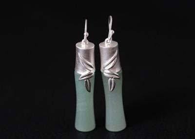 China Creative Design S925 Silver Long Ear Hook Bamboo Jade Earrings Retro Art National Wind Earrings for sale