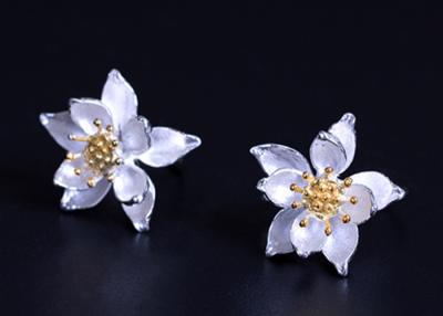 China 925 Sterling Silver Anemone Earrings Winter Gold Flower Ear Jewelry Female Antique National Wind Flower Ear Hook for sale