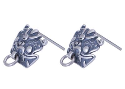 China Guardian Beast Retro S925 Silver Old Wind Earrings Men and Women Personality Lion Head Ring Ear Jewelry for sale