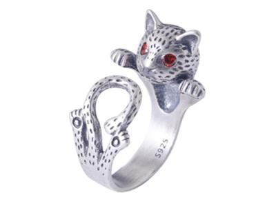 China 925 Sterling Silver Retro Leopard Ring Women Fashion Zircon Cute Leopard Ring Opening Adjustable Ring for sale