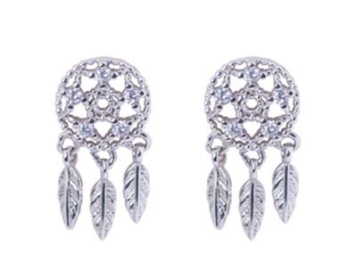 China S925 Silver Fairy Dream Catcher Earrings Female Forest Cold Wind Leaves Tassel Personality Stud Earrings for sale