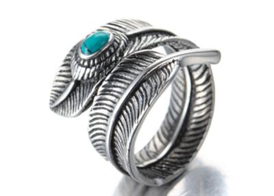 China 925 Sterling Silver Plated Men Vintage Feather With Blue Stone Biker Rocker Feather Adjustable Ring for sale