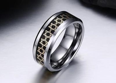 China Fashionable Refined Polishing IP Gold Plated Tungsten Carbide Steel Hexagonal Star Carbon Fiber Material Ring Man for sale