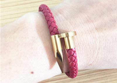 China High Quality Handmade 18k Gold Plated Spike Shape Magnetic Genuine Leather Bracelet for sale