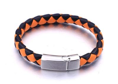 China Custom Wholesale Handmade Mens Women Stainless Steel Braided Leather Rope Bracelet for sale