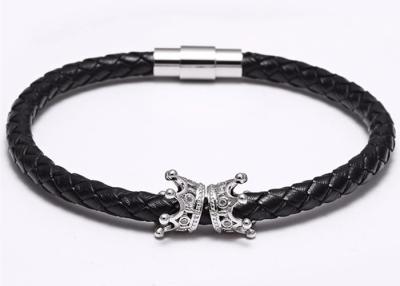 China New Stainless Steel Magnetic Clasp Fashion Charm Handmade Leather Men Bracelet for sale