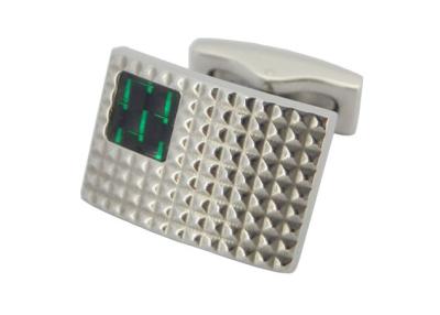 China Rectangle Men's Stainless Steel Cufflinks With Green Line Enameled / Match Pantone Card for sale