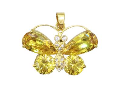 China Yellow Zircon Sterling Silver Butterfly Pendant , Handmade 925 Sterling Silver Jewelry for sale