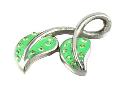 China Two Green Leaf Style Stainless Steel Jewelry Pendants With Light Green Crystals for sale