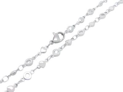 China 4mm Long Silver Stainless Steel Necklace Chain Flat Mini Round And Heart Link for sale