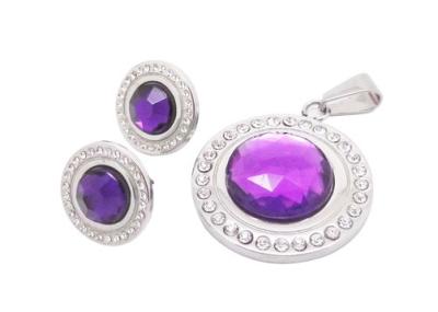 China Ladies 304 Stainless Steel Jewelry Round Pendant Earrings Inserted Cystal And Stone for sale