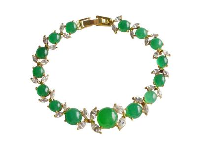 China 18K Gold Plated Crystal Horse Eye Leaf Sterling Silver Charm Link Jade Bangle Bracelets for sale