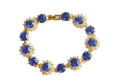 China Charm Link 925 Sterling Silver Bangle Bracelets Blue Ziron And Crystal Gold Jewellery for sale