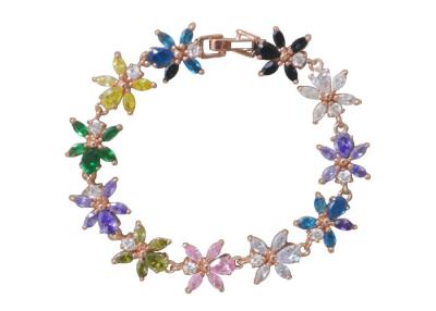 China 14K Gold Plated Flower Sterling Silver Bangle Bracelets Chain by Colorful Zircon for sale