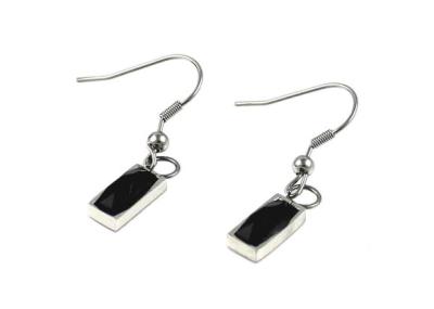 China Flat Oblong Stainless Steel Earrings Hooks With Jet Crystal / Silver Plated for sale