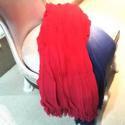 China PORTABLE 100%acrylic Faux Cashmere Ruched Knit Knit Fringe Throw Blanket for sale