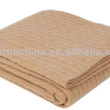 China PORTABLE 50CH95-1 100%Cashmere Cable Knit Brown Wool Blanket With Rib for sale