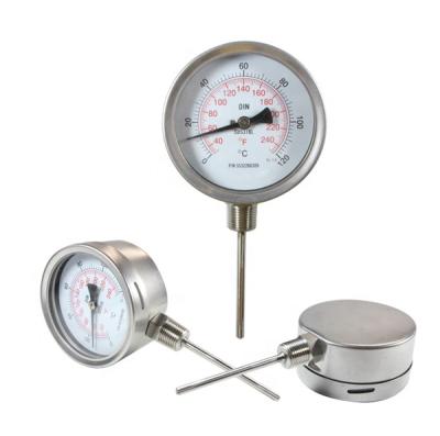 China All Stainless Steel 4 Inch High Quality Bottom Connection Stainless Steel Bottom Dial Thermometer Temperature Measurement for sale