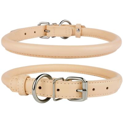 China Personalized Rolled Leather Dog Collar, Round Soft Padded Puppy Collar, Handmade Leather Collar for Dog Cat for sale