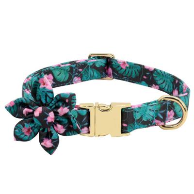 China Personalized Custom Made Bridesmaid Dog Collar For Female Dogs Floral Pattern Engraved Pet Collars With Personalized Gold Buckle for sale