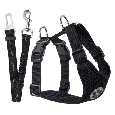 China Custom Dog Car Harness Plus Connector Strap, Breathable Mesh Fabric Multifunctional Adjustable Vest Harness Double With Vehicle Seat Belt for sale