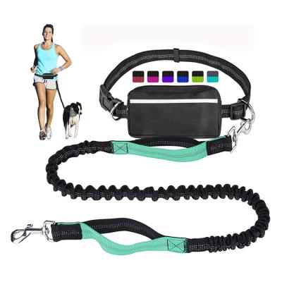 China Custom Hands Free Dog Leash For Running Walking Training Increasing Double-Handle Adjustable Restraint Belt With Poop Bag Dispenser Pocket for sale