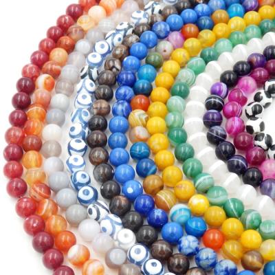 China DIY Jewelry Making Natural Agate Stone Beads White Red Gray Blue Orange Yellow Green Purple Stripe Agate Gemstone Strands For Jewelry Making for sale