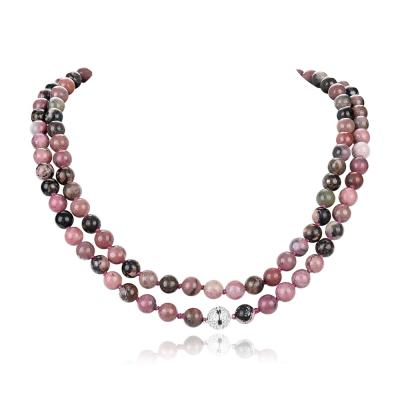 China CLASSIC Black Stripe Rhodonite Mala Beads Necklace for sale