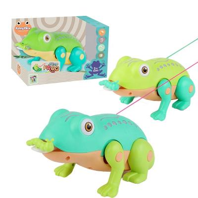 China Hot Sale ABS Plastic Kid's Leash Cartoon Frog Toys Music Electric Walking Jumping Glowing Creative Children's Toy for sale