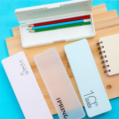 China Schools & Offices Pencil Case Good Quality Simple Plastic Transparent Frosted Pencil Pens Storage Box Stationery Office Supplies 2 Features for sale