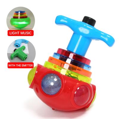 China Wholesale Plastic Children's Gyro Toys Flash Music UFO Spaceship Gyro Spin Top Toys for sale