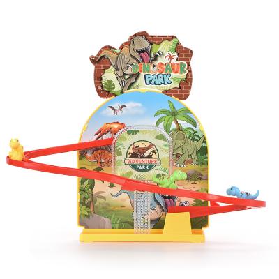 China Slot Toy Wholesale Kids Suspension Dinosaur Park Track Electric Magnetic Slide Toy With Light And Music for sale