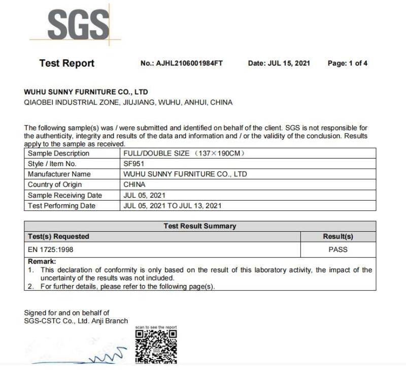 产品检测 - Wuhu Sunny Furniture Co., Ltd.