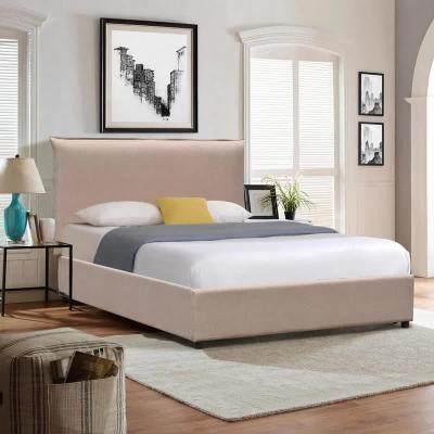 China Customized Upholstered Platform Bed Warm Tufted Grey Linen Fabric for sale