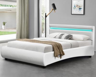 China White Faux Leather Upholstered Bed Modern Deisgn With LED Headboard for sale