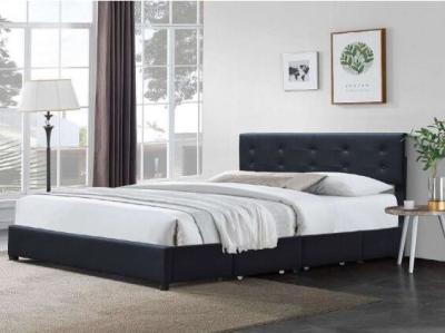 China Minimalistic  Queen Bed Frame Black Tufted PU Leather Headboard for sale